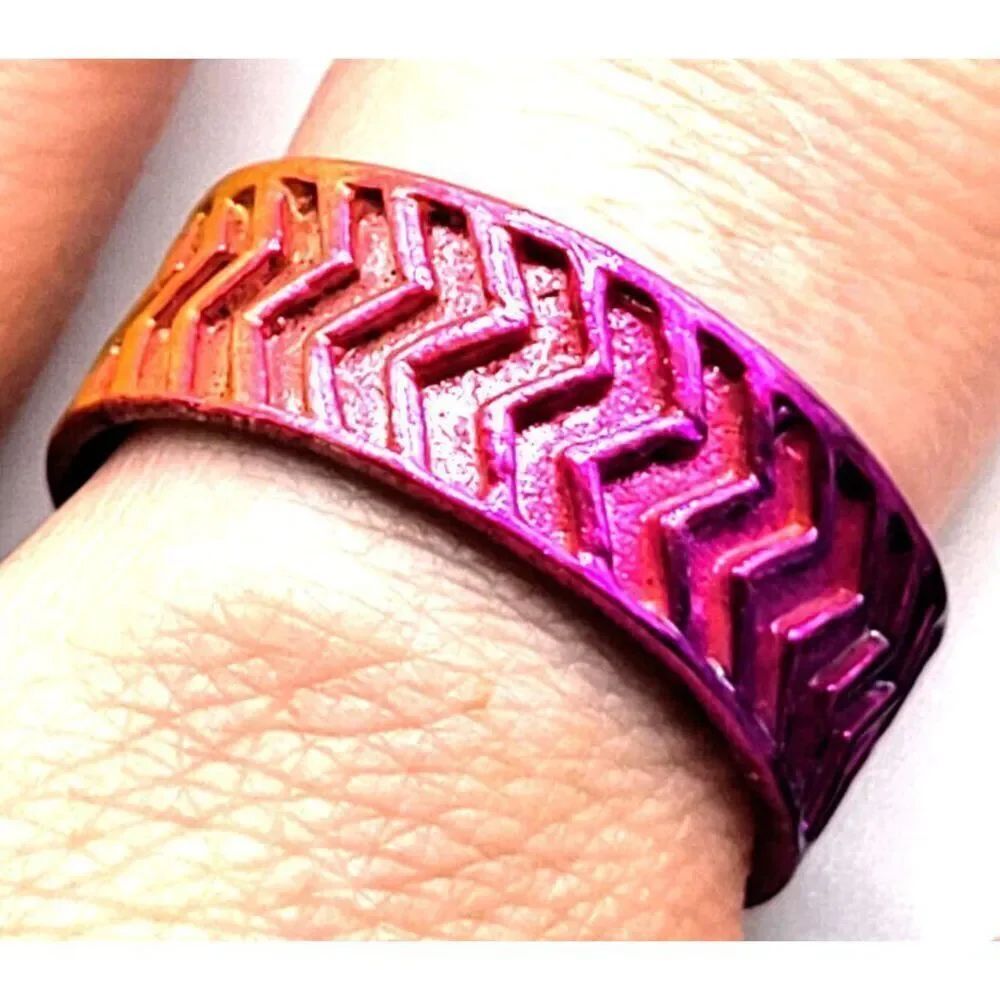 Rainbow Plated SterlingāSilver Ring Geometric Art Deco Design Size 8.5